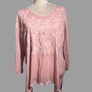 Johnny Was Blush Floral Embroidered Blouse Size M